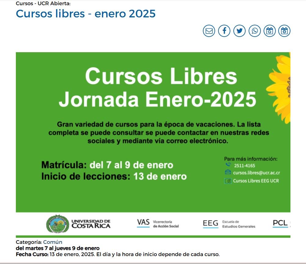 Imagen con el anuncio de los cursos libres en la UCR
