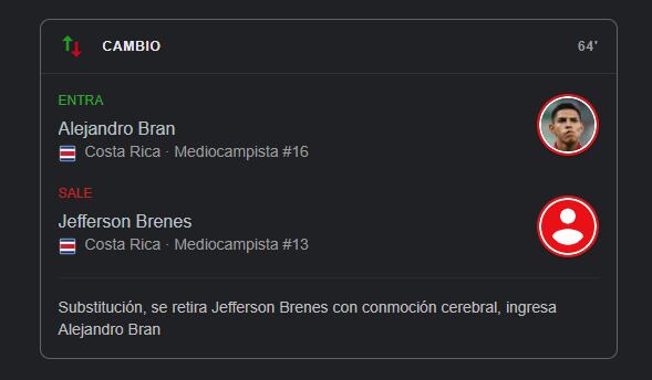 Así se reportó el cambio de Jefferson Brenes.