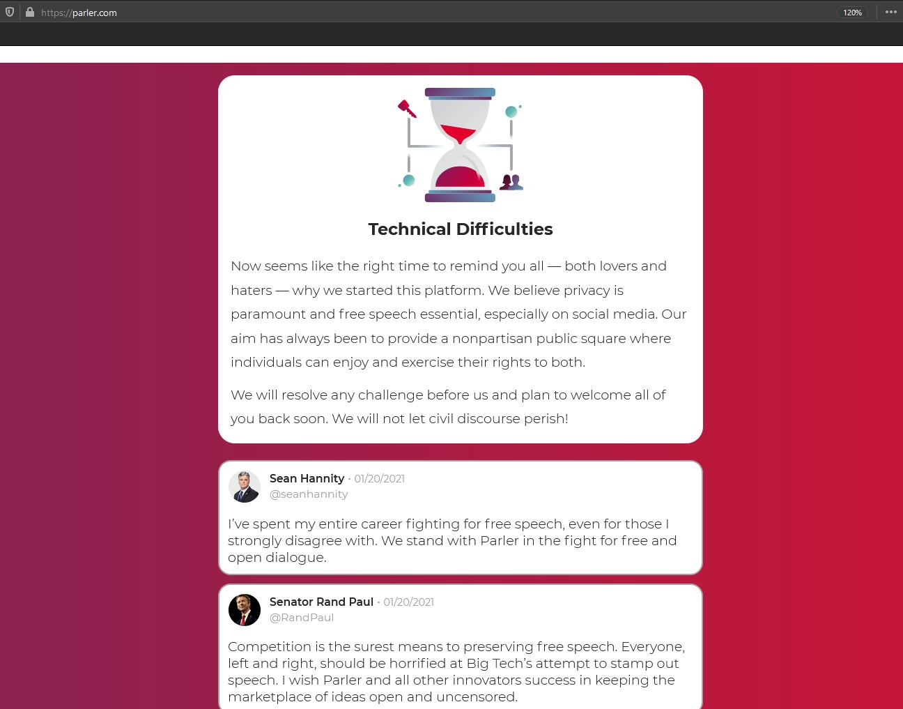 Pantallazo de Parler - Donald Trump