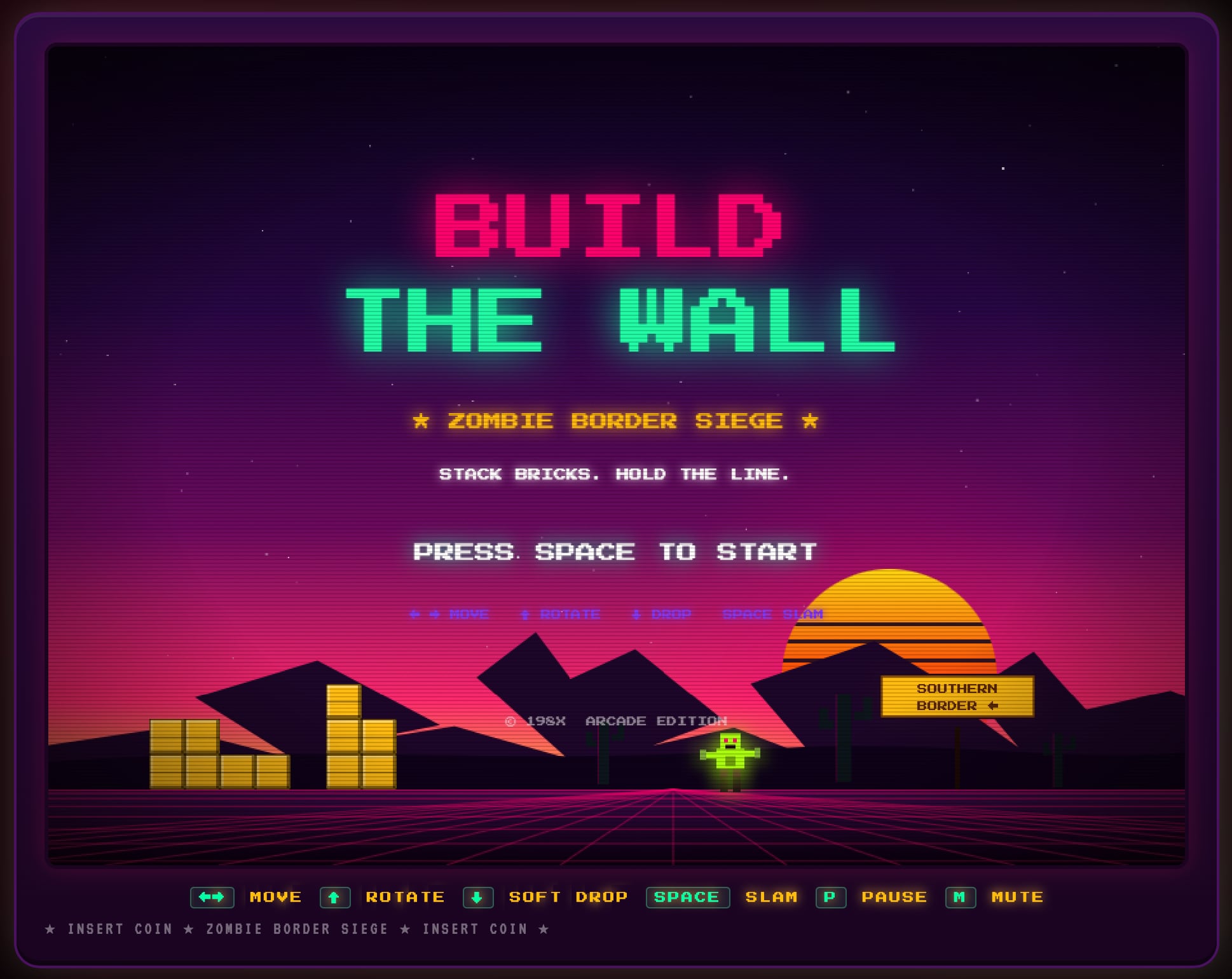 CONSTRUYE EL MURO: un juego de bloques al estilo Tetris centrado en la seguridad fronteriza.