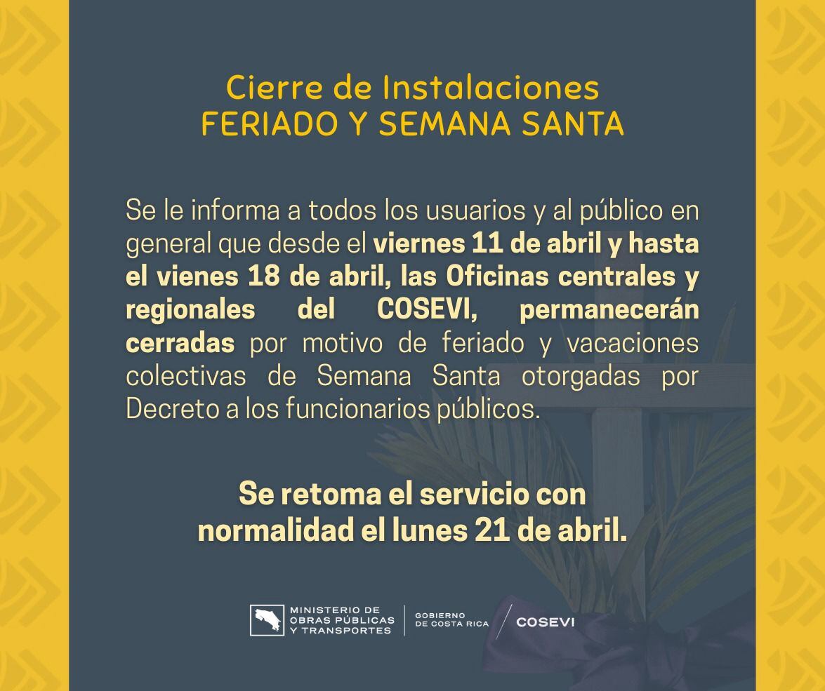 COSEVI suspenderá atención por 10 días.
