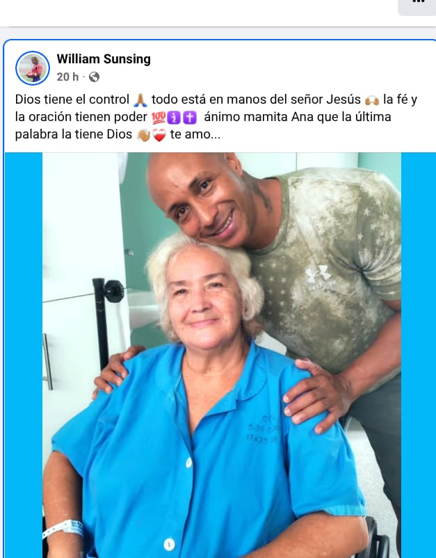 William Sunsing dio a conocer la difícil situación que afronta con su madre por medio de redes sociales.