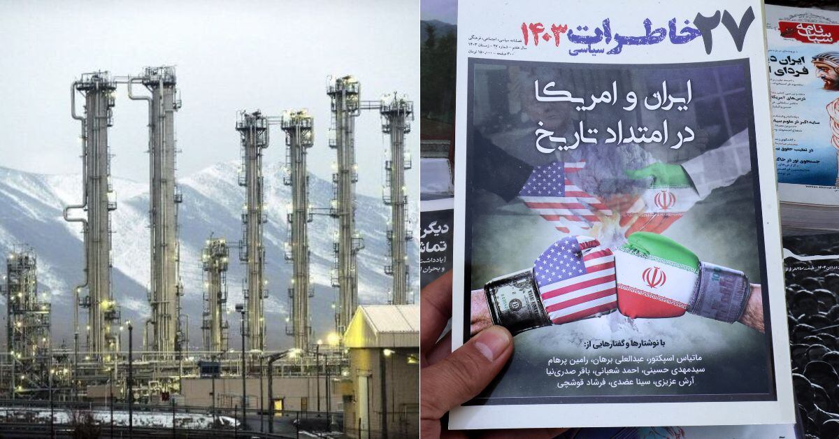 En la imagen, una fotografía de archivo del 15 de enero de 2011 de una vista general del reactor nuclear en Arak, Irán (izquierda), y un periódico iraní de este sábado hablando sobre las negociaciones.