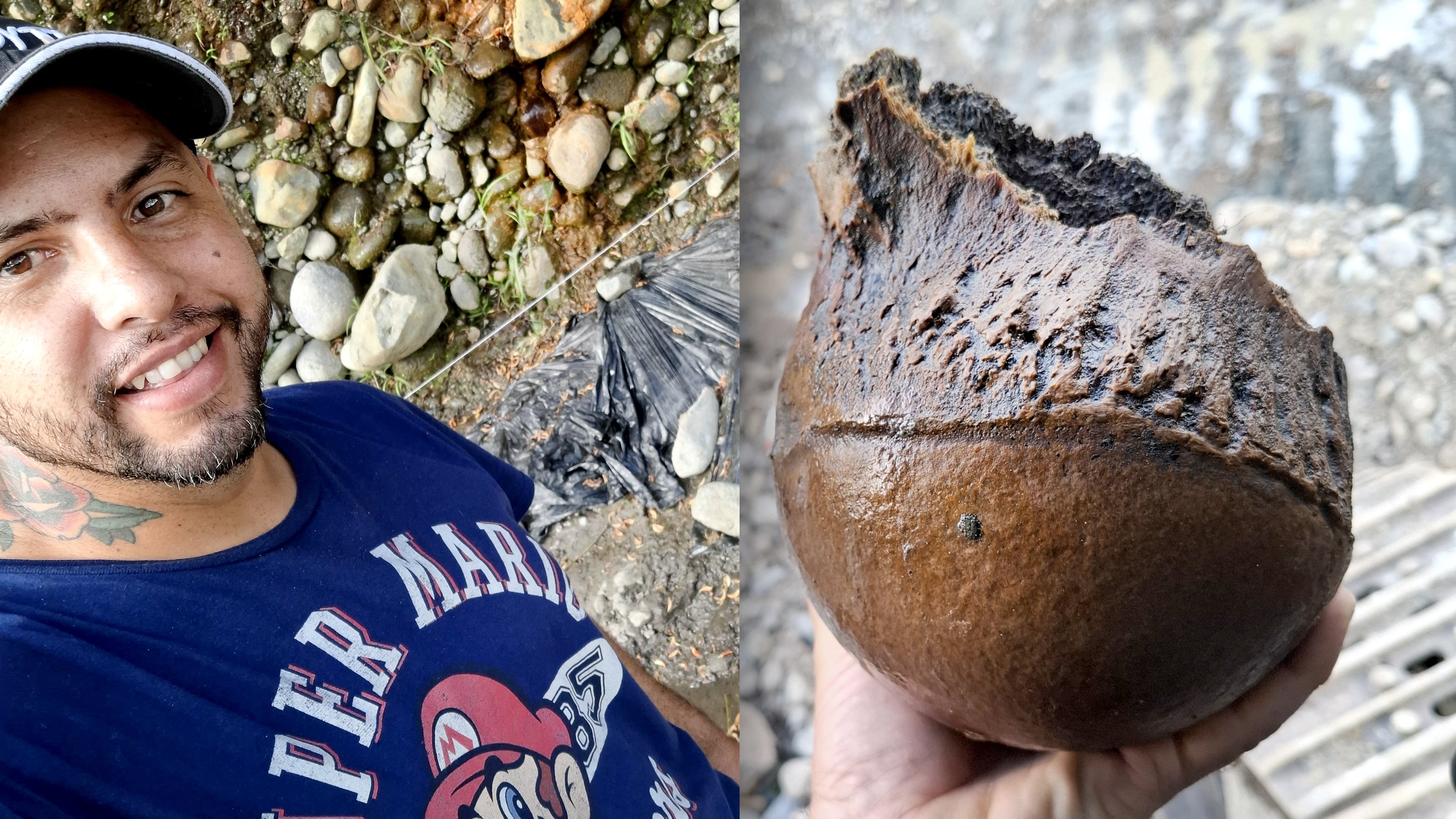 Guiado por su instinto, la tecnología y su integridad, Esteban rescató un tesoro prehistórico durante una caminata para desestresarse por la llegada de su bebé. En la imagen, una de las primeras piezas que halló el 12 de diciembre de 2025.