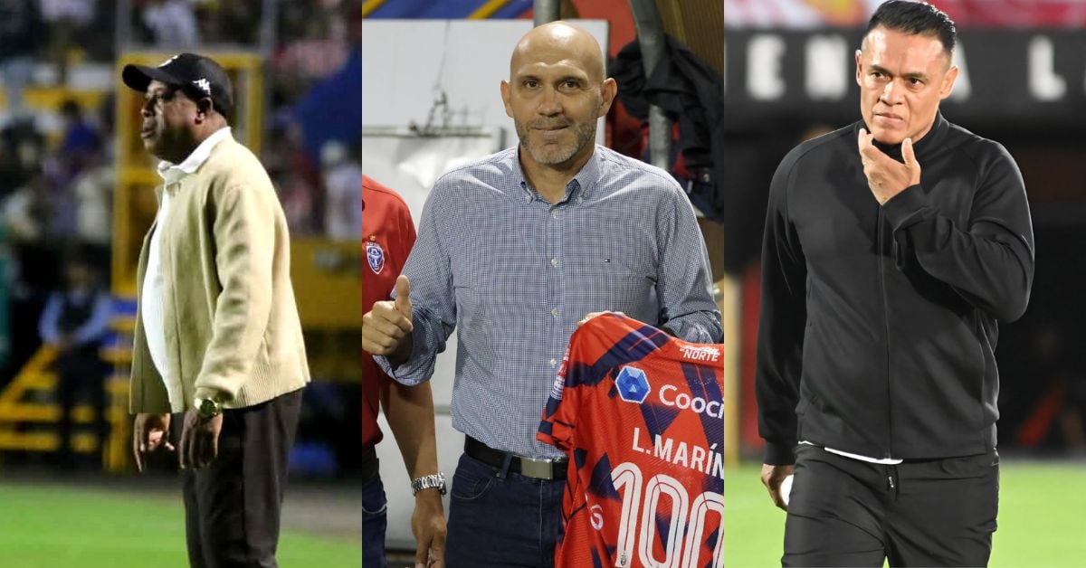 Más de 70 entrenadores han pasado por la Primera División costarricense los últimos 5 años. En la foto, Hernán Medford, Luis Marín y Wálter Centeno, tres de los entrenadores que más veces aparecen en la lista.