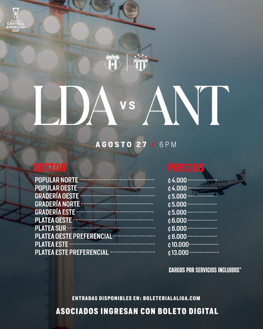 Estos son los precios de las entradas para el partido entre Liga Deportiva Alajuelense y Antigua, en la Copa Centroamericana de Concacaf.
