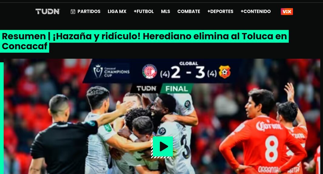Herediano
Reacción de la prensa mexicana al triunfo del Herediano ante Toluca por la Concacaf Liga de Campeones
15 de febrero del 2024
Tomada de redes sociales