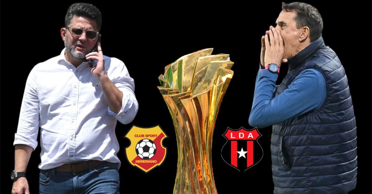 Jafet Soto y Alexandre Guimaraes sostienen un pulso desde el banquillo en la Gran Final del Torneo de Apertura 2024 entre Herediano y Liga Deportiva Alajuelense.