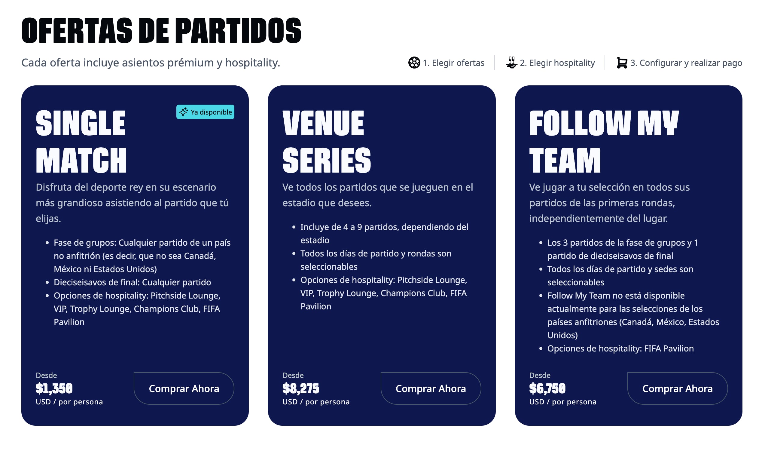 Opciones de entradas para Copa del Mundo 2026. FIFA