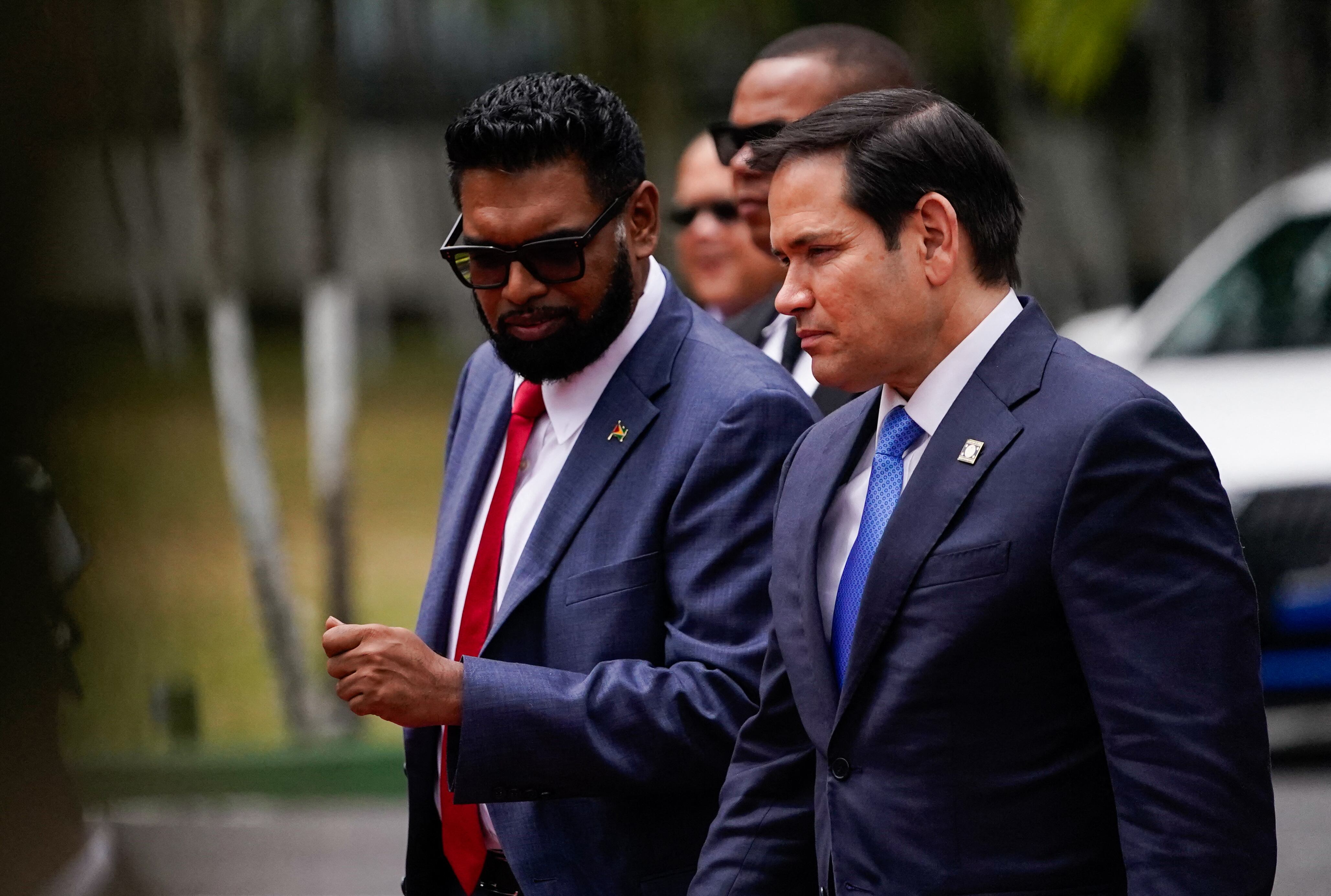 at military force -- if the country moves against oil-rich neighbor Guyana. "If they were to attack Guyana or attack ExxonMobil," Rubio said, "it would be a very bad day -- a very bad week -- for them. It would not end well." (Photo by Nathan Howard / POOL / AFP)