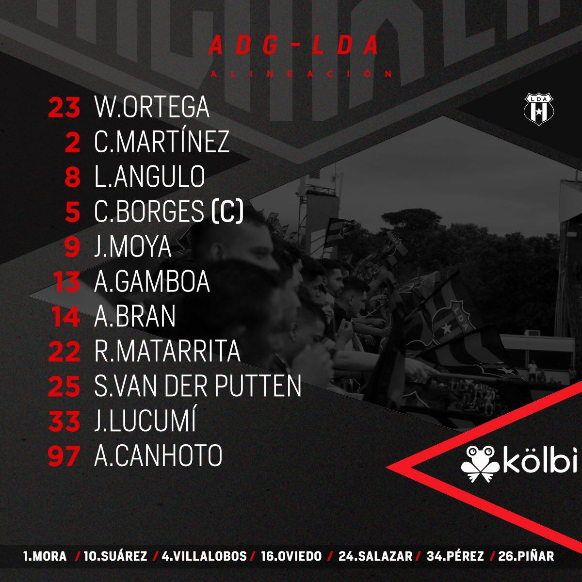Esta es la alineación de Liga Deportiva Alajuelense contra Guanacasteca para el partido en Nicoya.