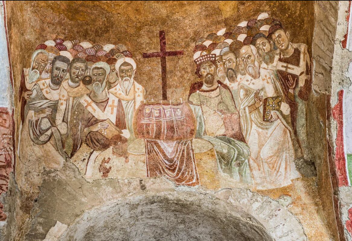 Fresco bizantino sobre el Concilio de Nicea en la Basílica de San Nicolás en Demre, Turquía.