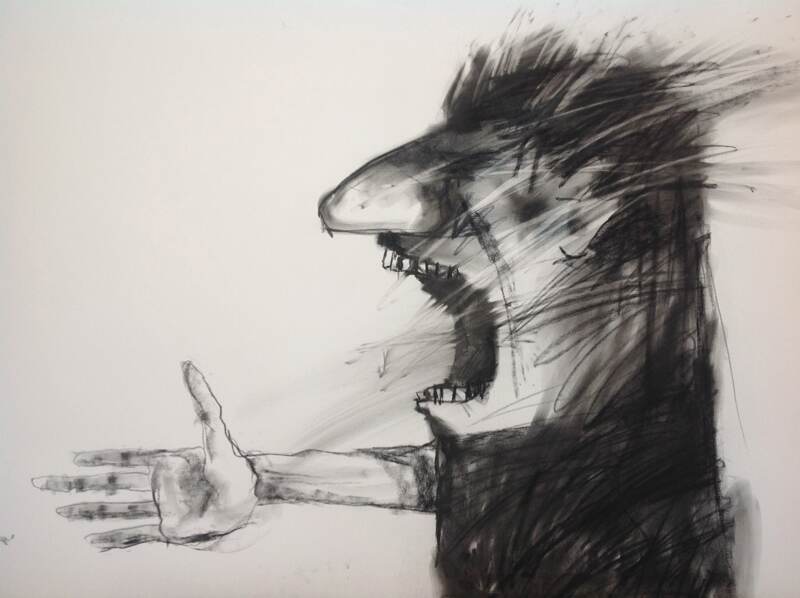 Alusión al fiscal de El proceso. Dibujo al carboncillo.