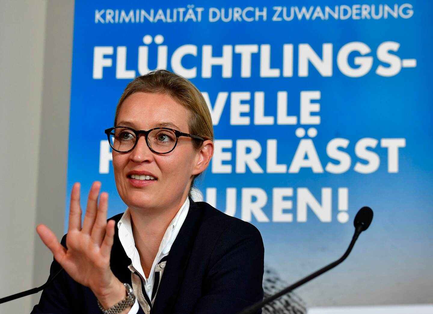 La líder del partido extrema derecha Alternativa para Alemania (AfD), Alice Weidel, se refirió este lunes 18 de setiembre del 2017 a la inmigración y el islam. Lo hizo durante una conferencia de prensa en Berlín.