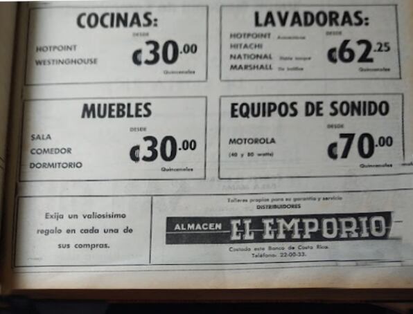 Ofertas del almacén El Emporio para el Día de la madre hace 50 años.