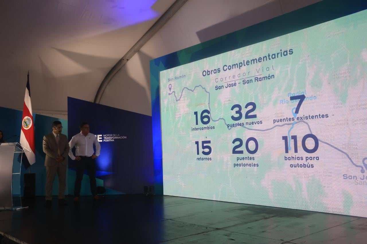 Los detalles de la nueva propuesta para ampliar la vía San José-San Ramón fueron dados a conocer este viernes. Los ministros Nogui Acosta y Mauricio Batalla informaron del financiamiento. Foto: Rafael Pacheco