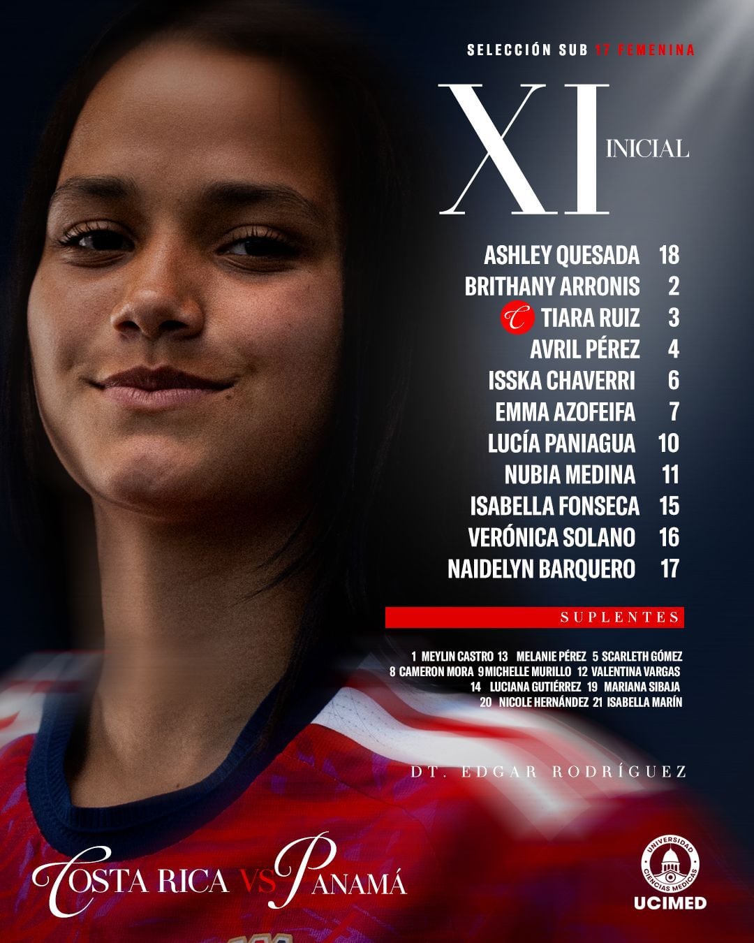 Así alinea la Selección Femenina Sub-17 de Costa Rica para el partido contra Panamá.
