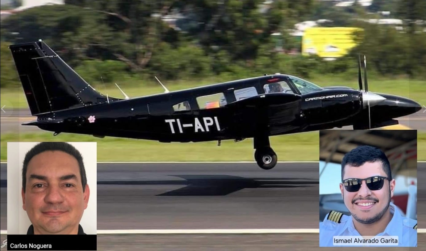 El piloto Carlos Noguera, de 53 años y el copiloto Ismael Alvarado Garita, de 23 años, son las dos víctimas mortales del accidente aéreo que ocurrió la mañana de este martes en Puerto Jiménez, zona sur del país. Foto: Registro de Accidentes e Incidentes Aéreos de la República de Costa Rica