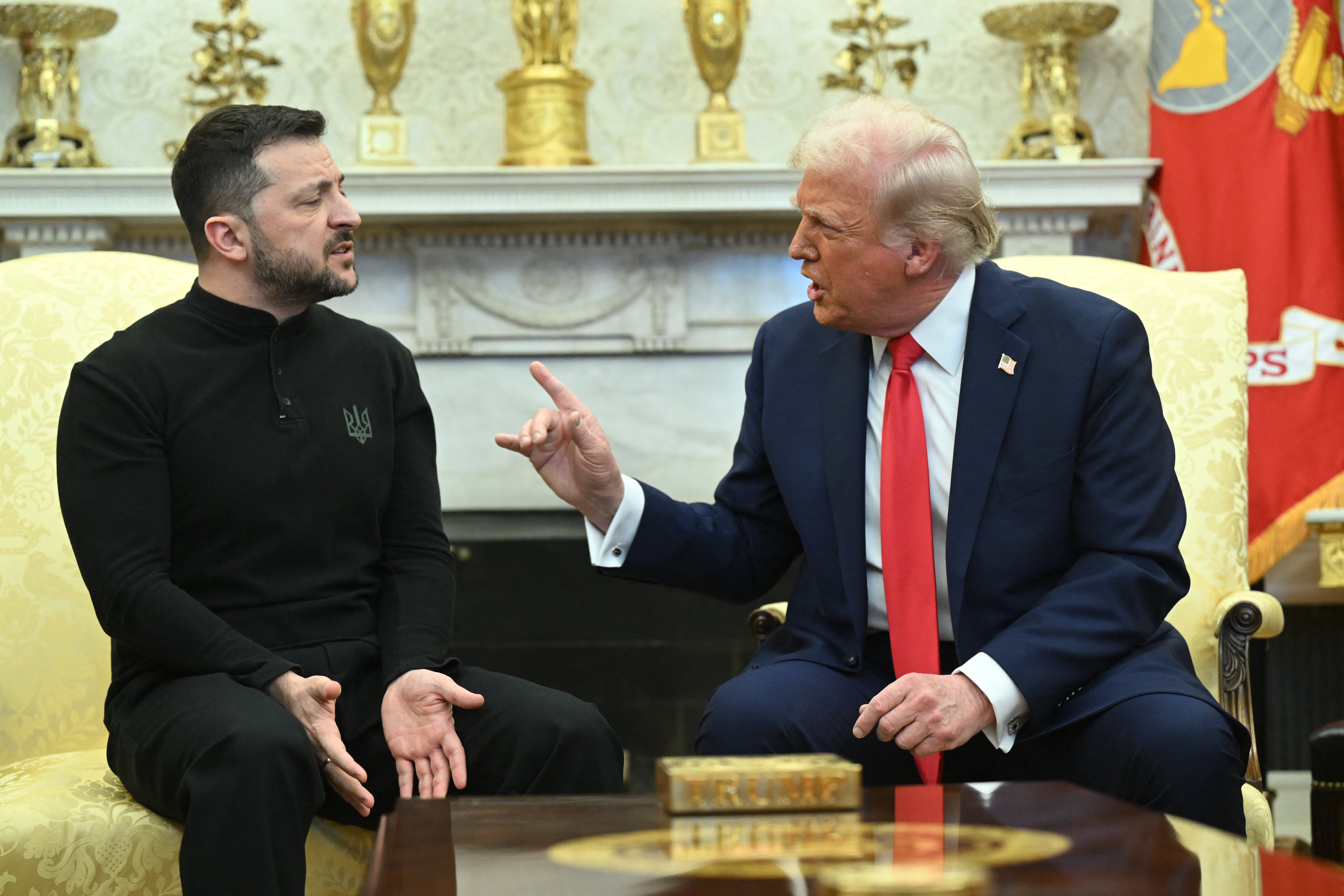 US President Donald Trump and Ukraine's President Volodymyr Zelensky meet in the Oval Office of the White House in Washington, DC, February 28, 2025. Zelensky on February 28 told Trump there should be "no co