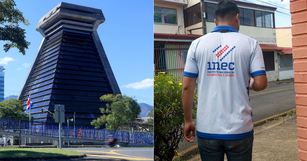 En la imagen, la fachada de la Contraloría y una persona con un uniforme del inec