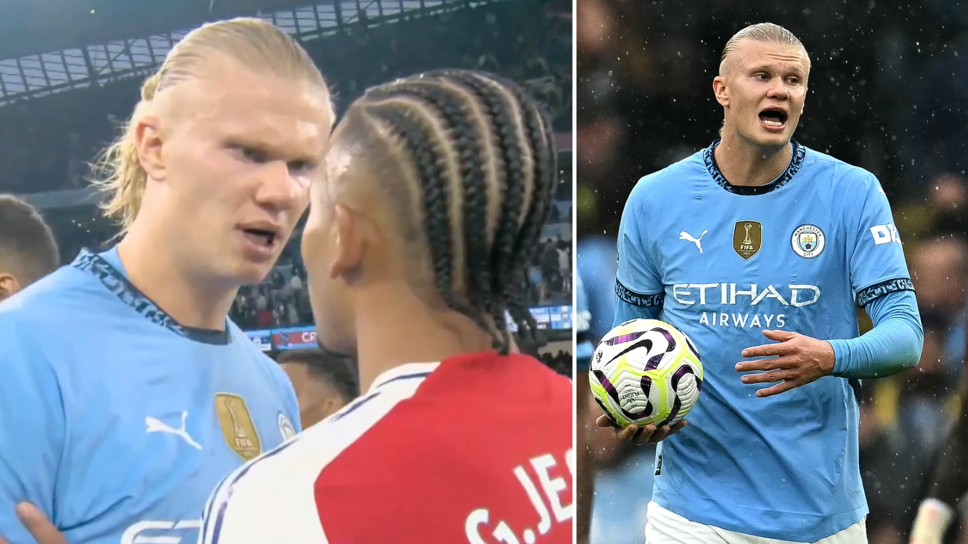 Tensión en el Manchester City vs. Arsenal: Haaland provoca a Arteta, y Gabriel Jesus lo confronta tras el empate.