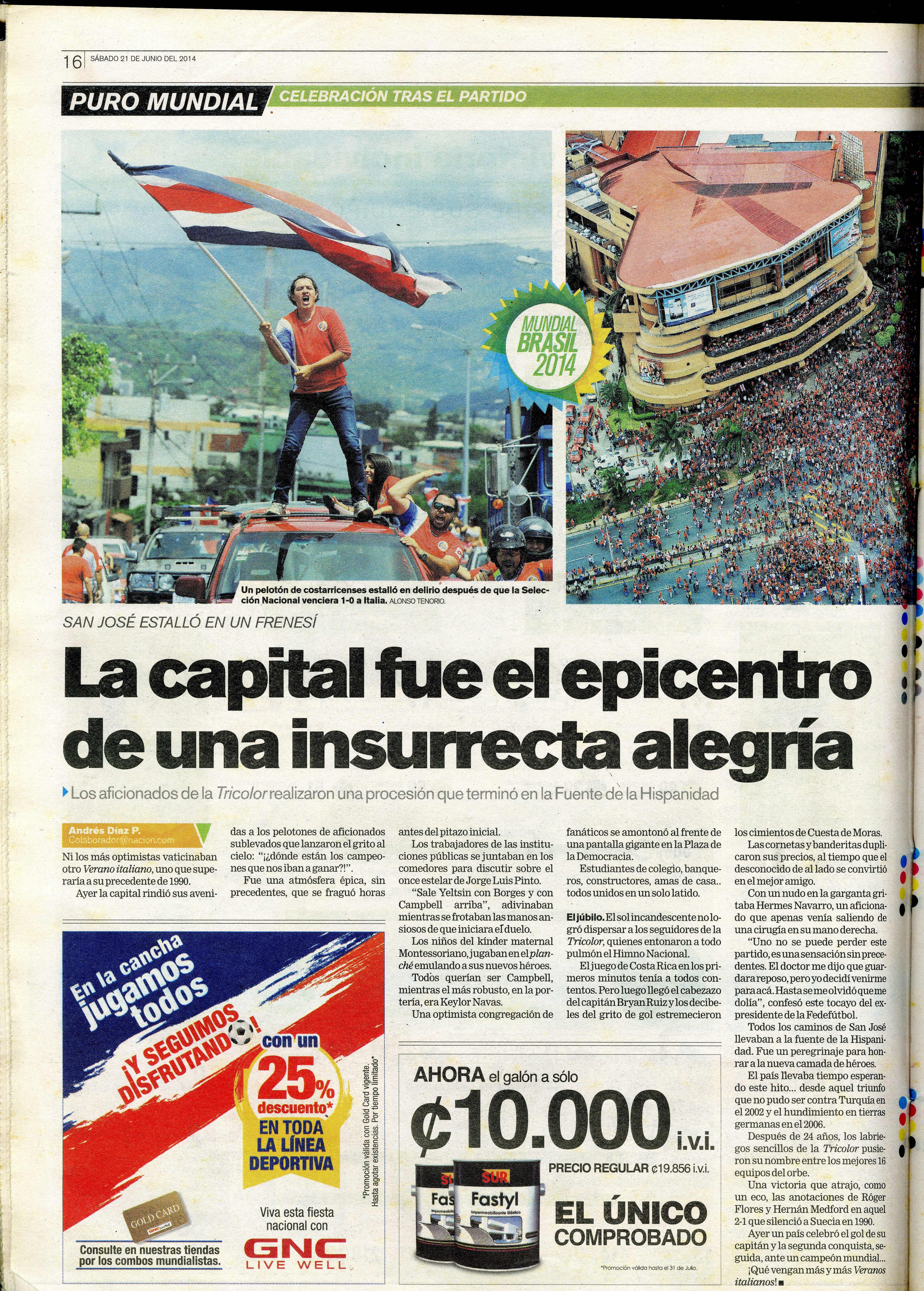 Partido Costa Rica vs. Italia en el Mundial de Brasil 2014. / Archivo LN