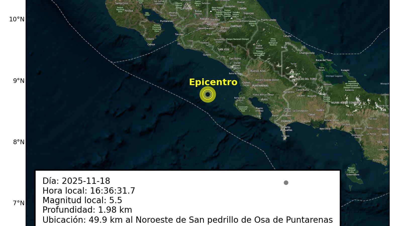 Temblor en Osa de 5.2.
