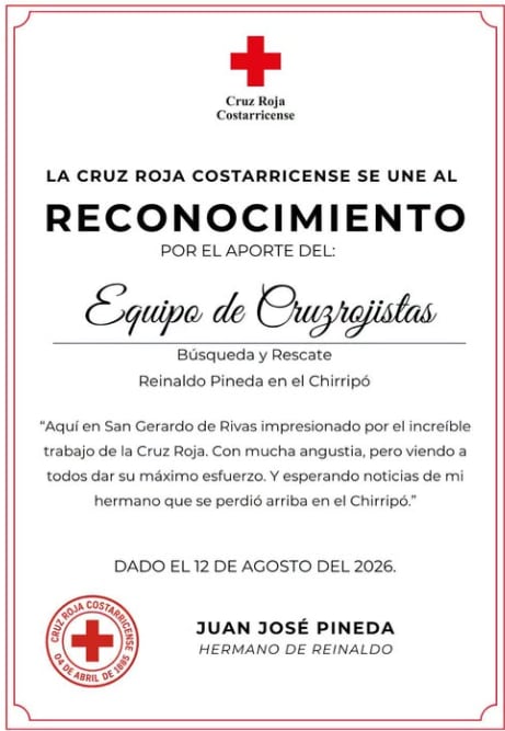 El hermano del turista desaparecido en el Chirripó, Reinaldo Pineda, había publicado un mensaje en redes donde agradecía a la Cruz Roja las labores de búsqueda.