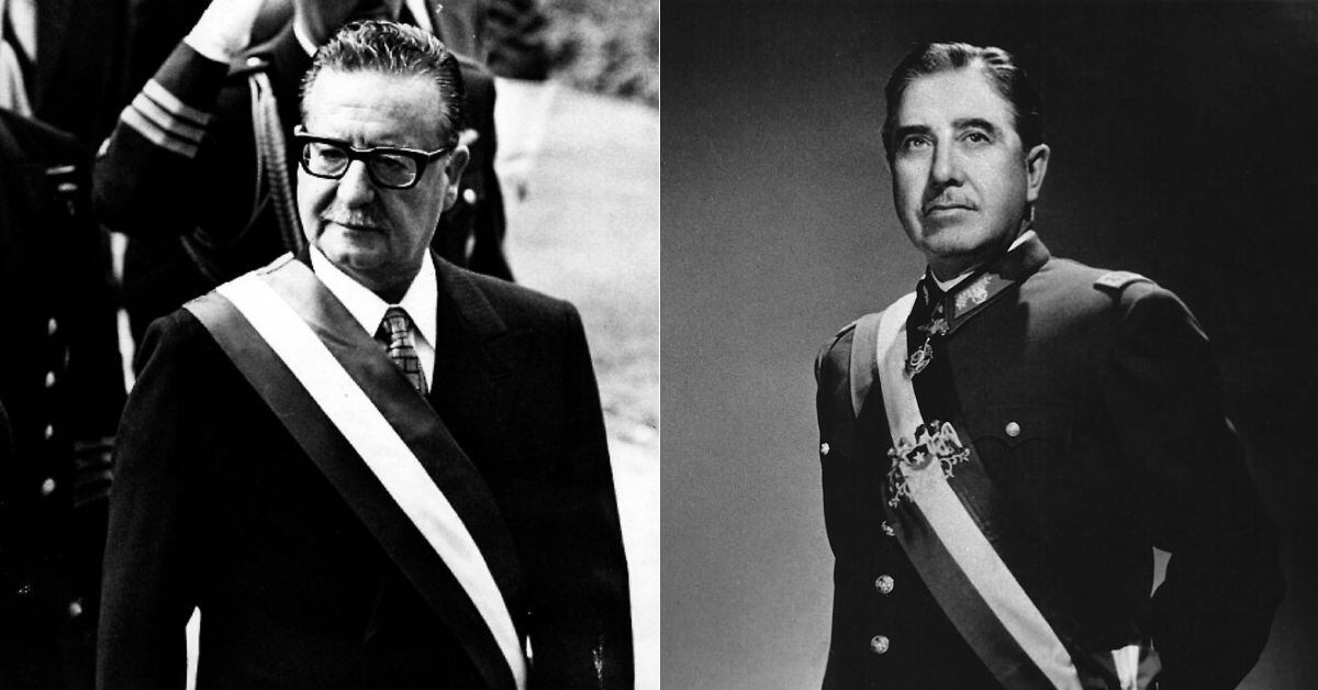 Salvador Allende (izq.), presidente socialista de Chile entre 1970 y 1973, y Augusto Pinochet (der.), comandante en jefe del Ejército que encabezó el golpe militar del 11 de septiembre de 1973.