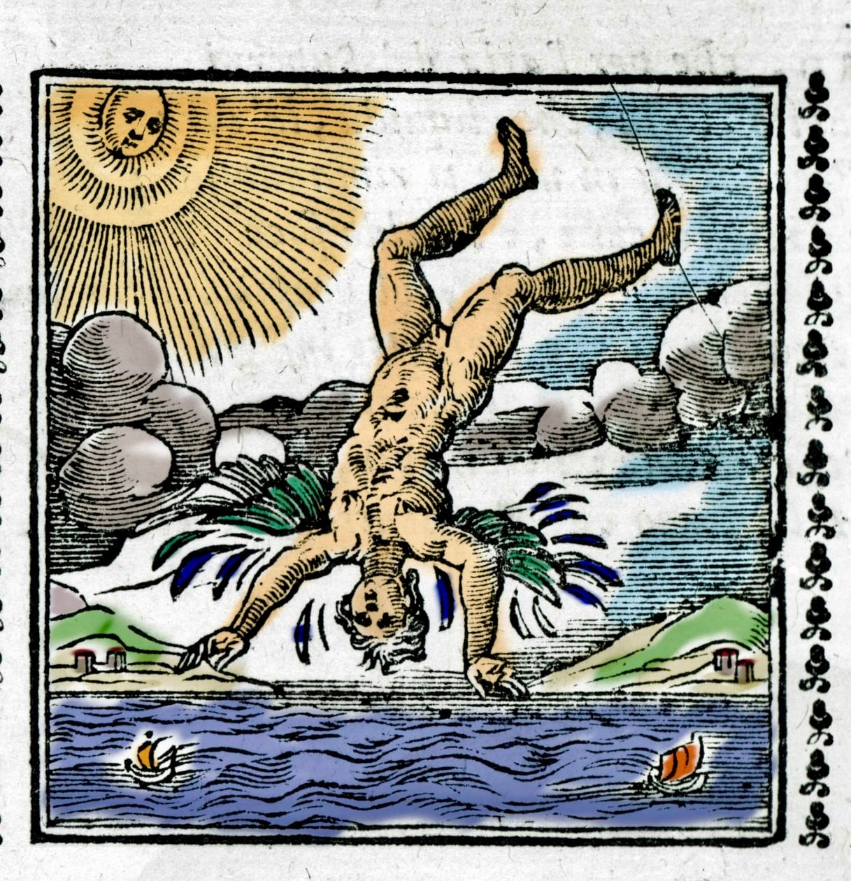 'La caída de Ícaro', xilografía del siglo XVI.