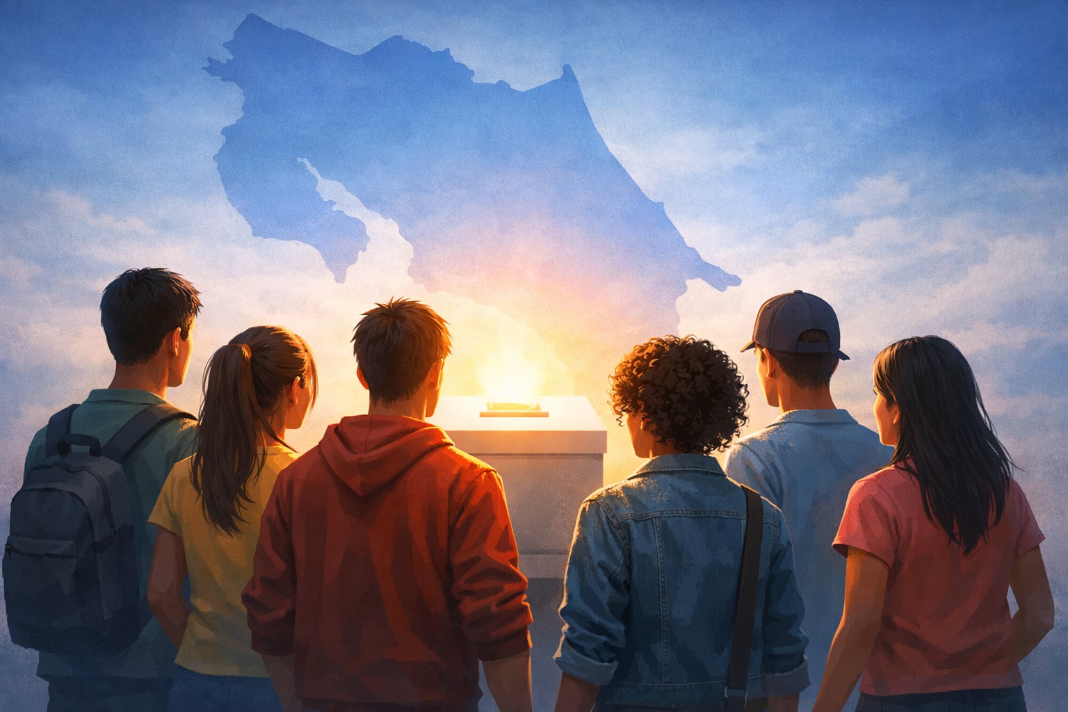 Jóvenes, mapa de Costa Rica, votación, voto, urnas, elecciones