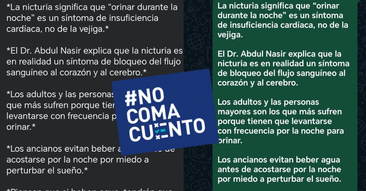 La nicturia no es el único síntoma de insuficiencia cardíaca, como afirma erróneamente un artículo que se comparte en Facebook y WhatsApp.