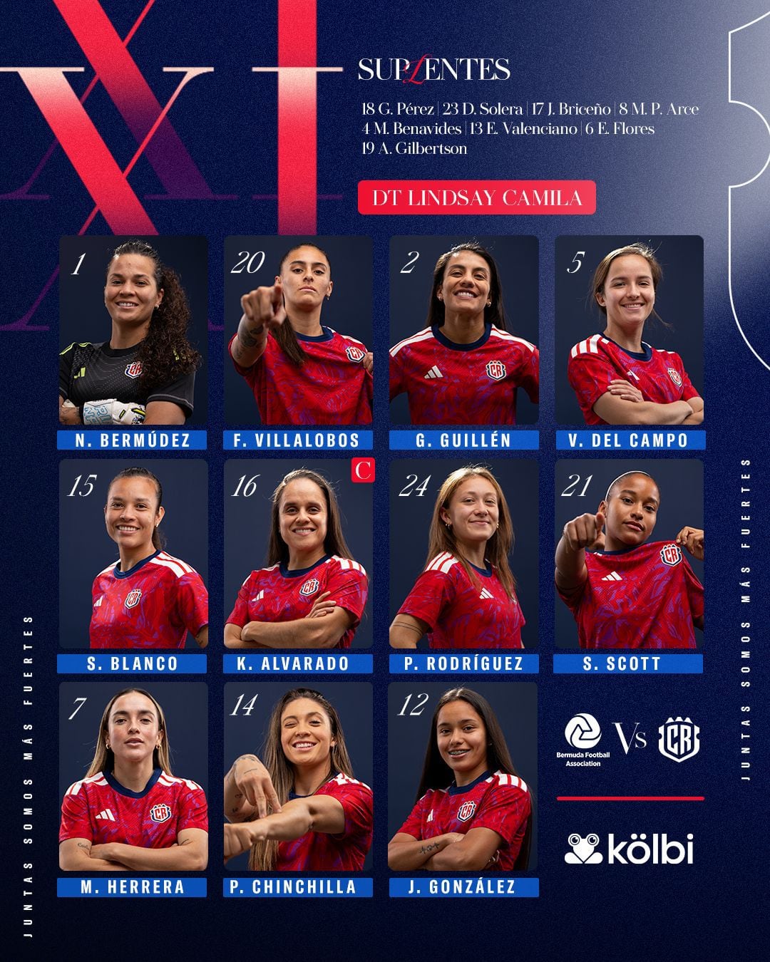 Así alinea la Selección Femenina de Costa Rica ante Bermudas.