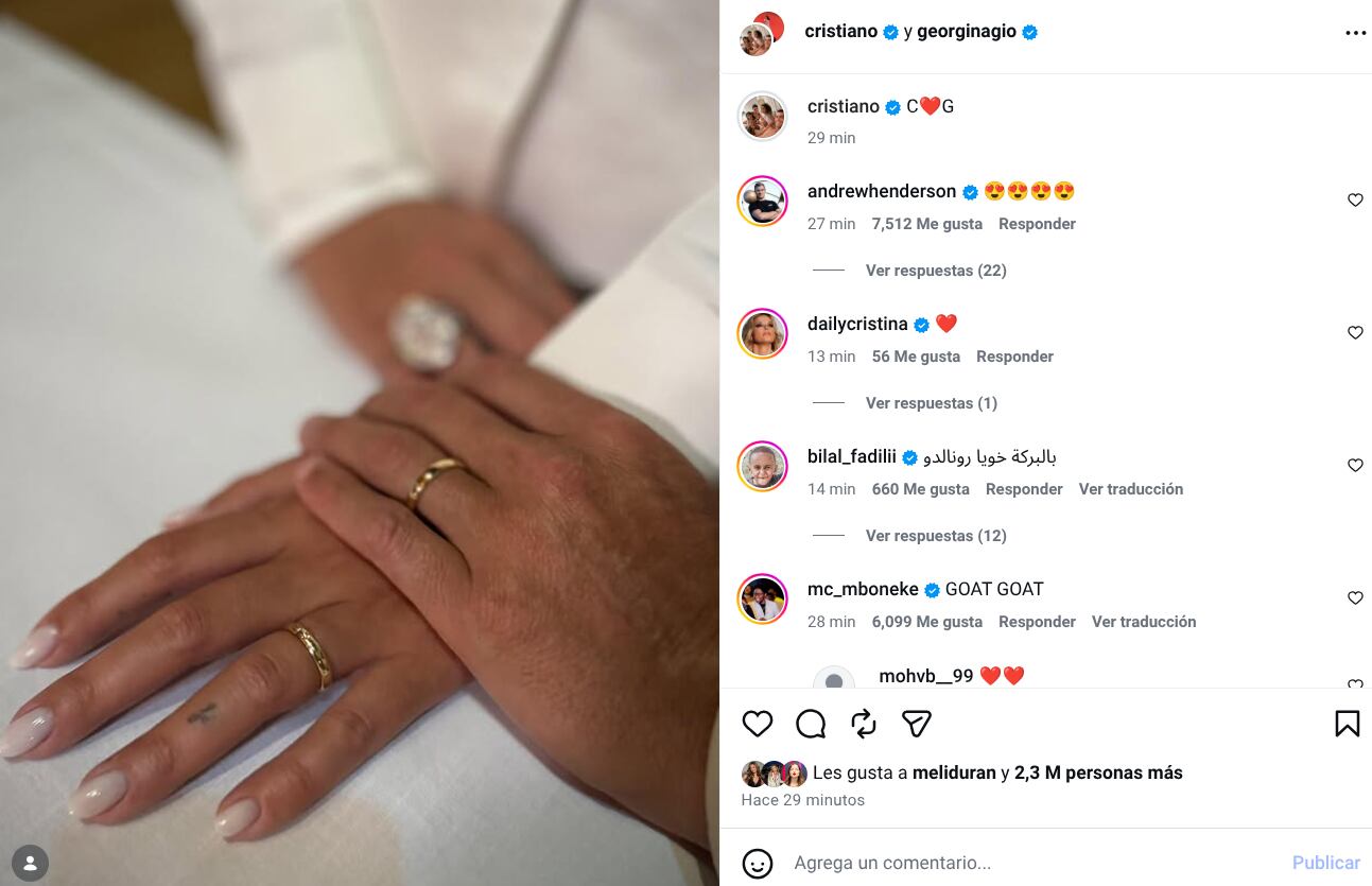 Cristiano Ronaldo y Georgina Rodríguez anunciaron su boda con esta imagen.