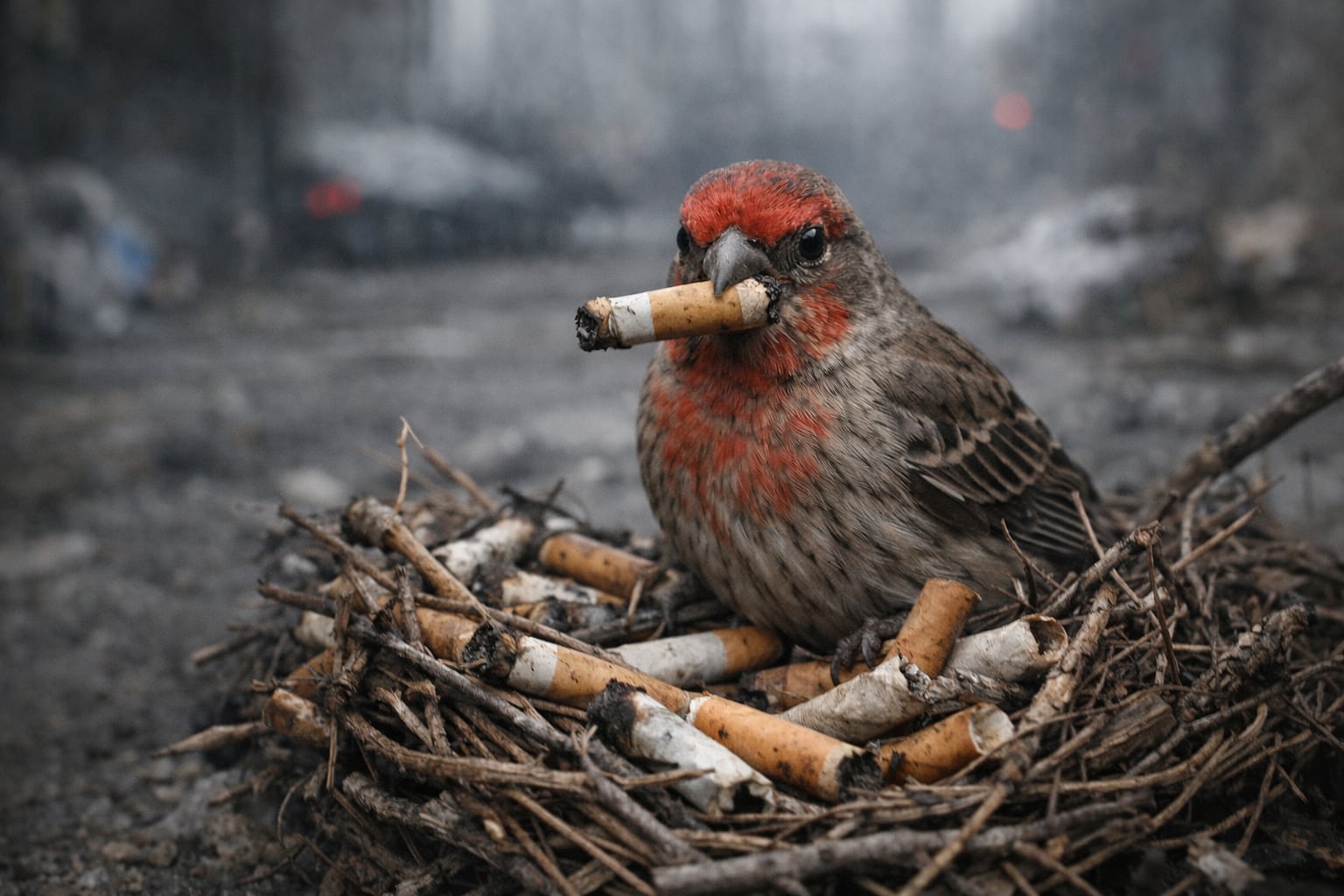 Pinzones urbanos incorporan colillas en sus nidos para combatir parásitos. Estudios evidencian ventajas y advierten sobre daño genético potencial.