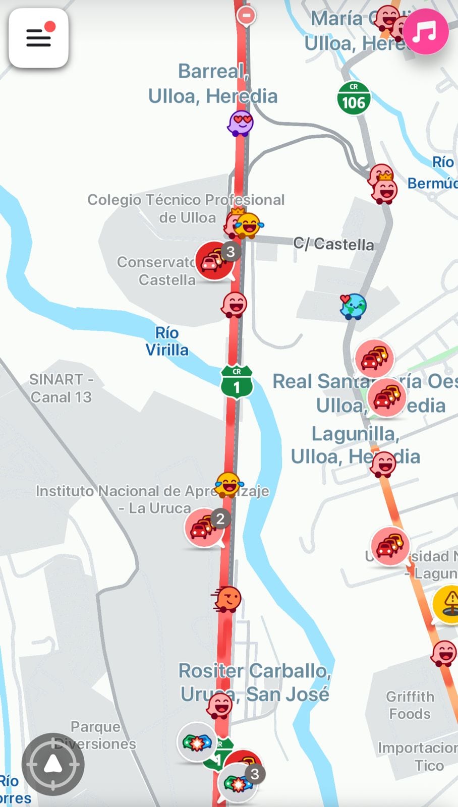 La ruta 1 se encuentra congestionada debido a un accidente de tránsito ocurrido en La Uruca.
