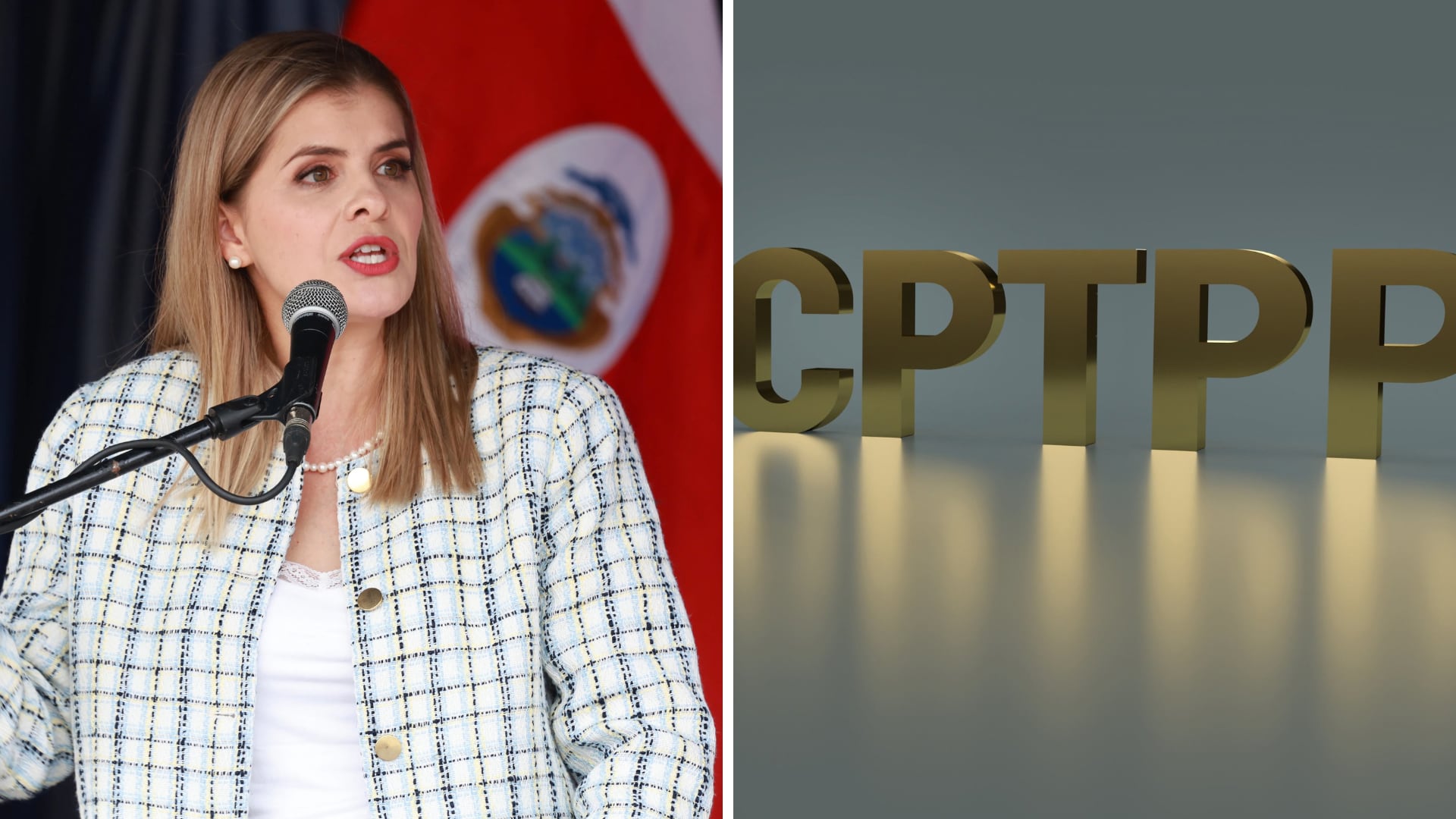 Presidenta Laura Fernández y siglas de Acuerdo Transpacífico: CPTPP