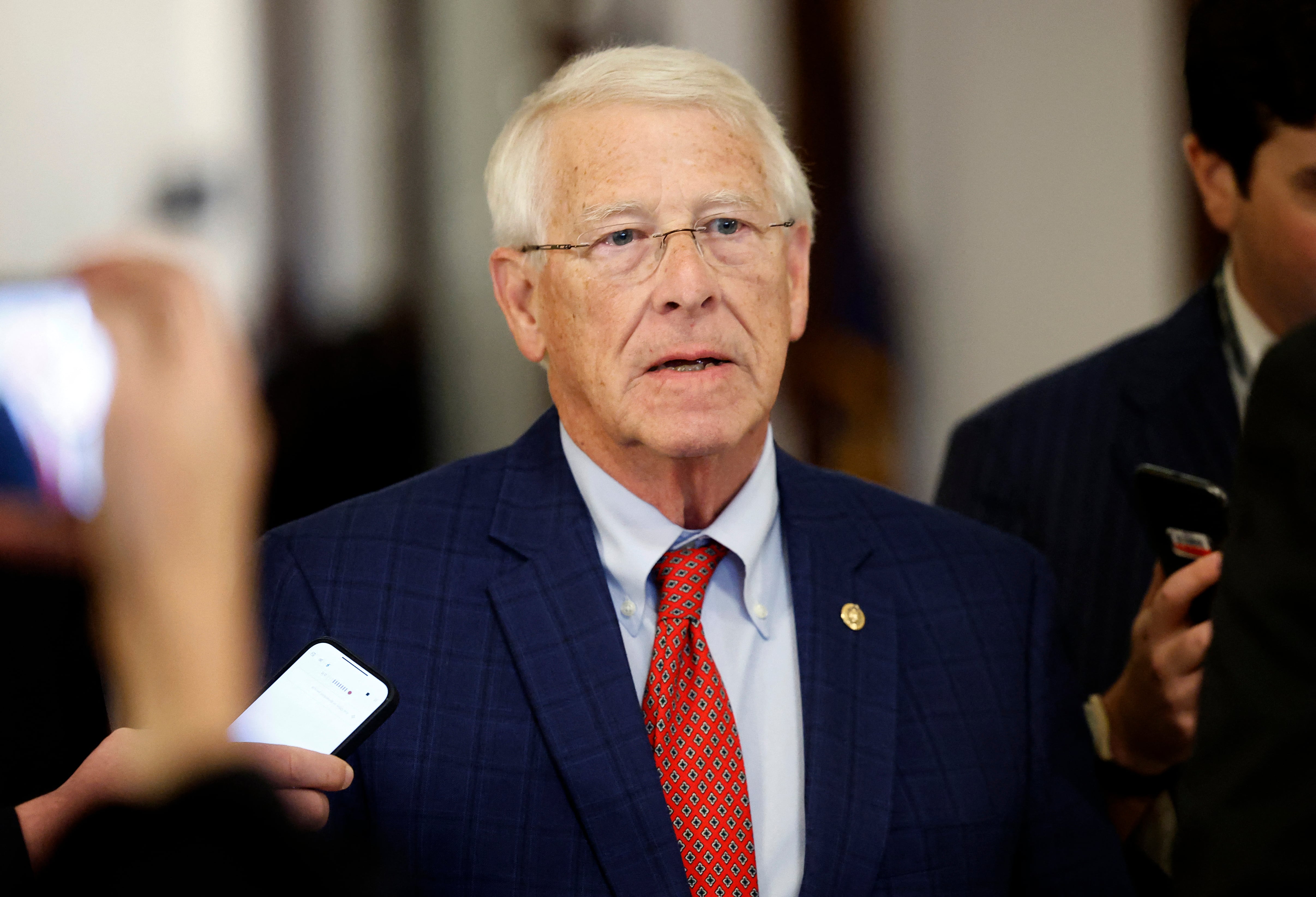 WASHINGTON, DC - NOVEMBER 21: U.S. Sen. Roger Wicker (R-MS) speaks to reporters in the Russell Senate Office Building on November 21, 2024 in Washington, DC. Wicker took questions on President-elect Donald Trump's nominee for Secretary of Defense Pete Hegseth. Kevin Dietsch/Getty Images/AFP (Photo by Kevin Dietsch / GETTY IMAGES NORTH AMERICA / Getty Images via AFP)