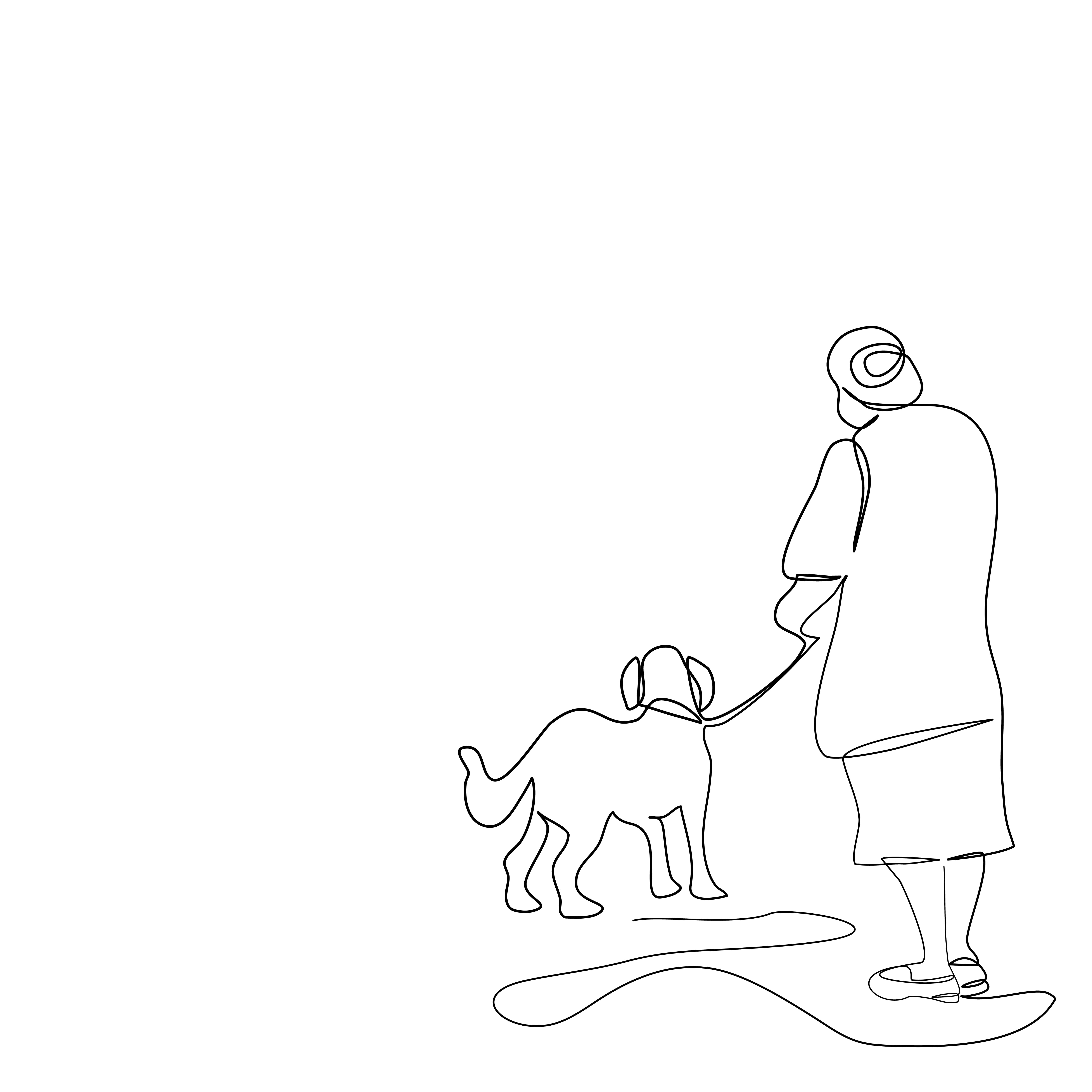 Mujer, señora camina con perro