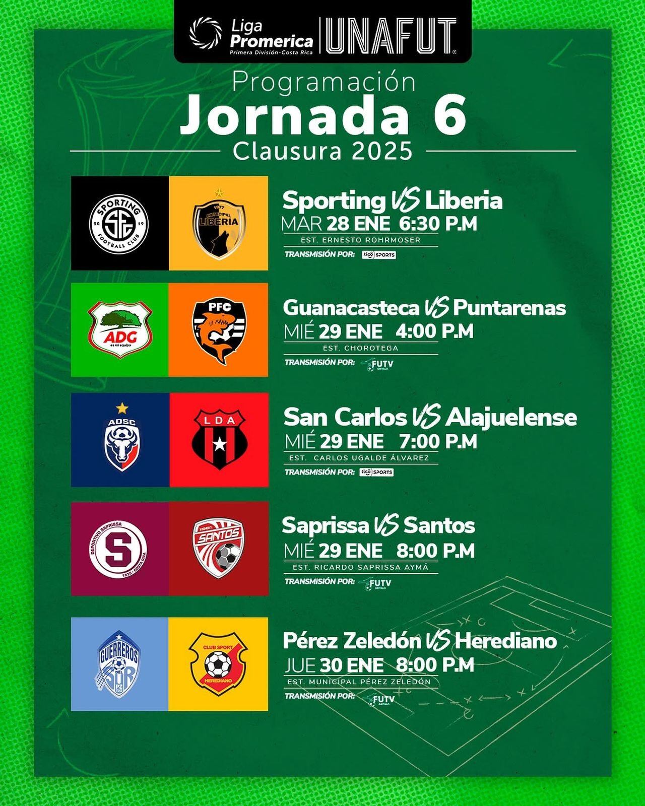 Estos son los horarios oficiales y los canales que transmitirán los juegos de la sexta fecha del Torneo de Clausura 2025.