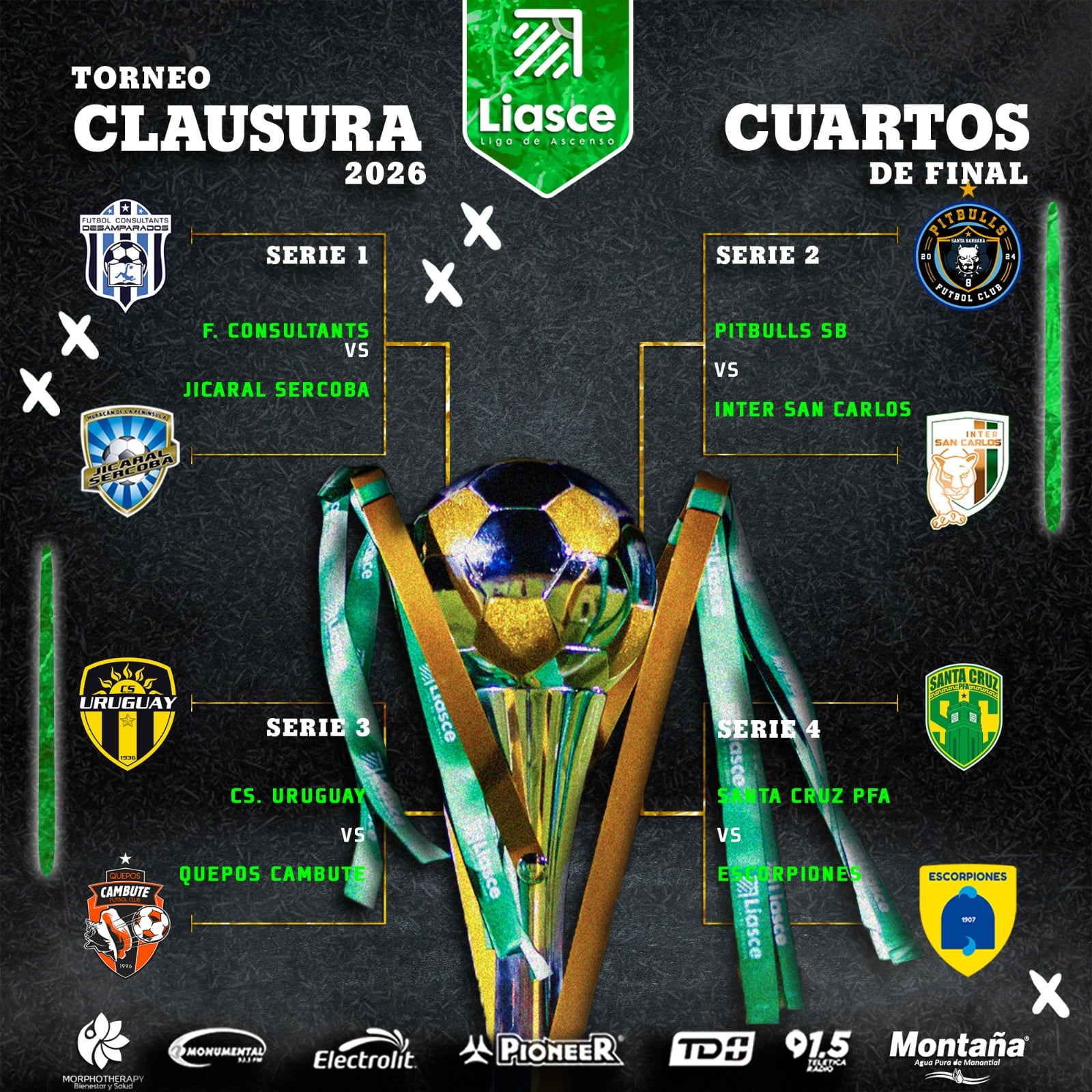 Liga de Ascenso
Torneo Clausura 2026
Cuartos de final
12 de abril
Cortesía: Liga de Ascenso