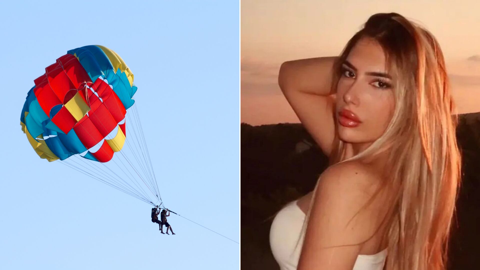 Modelo serbia fallece en Montenegro al soltarse de un parasailing mientras grababa un video turístico.
