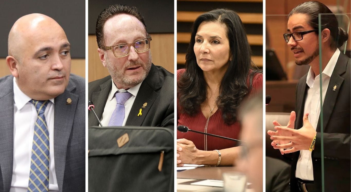 En la imagen, de izquierda a derecha, los diputados Alejandro Pacheco (PUSC), Eliécer Feinzaig (PLP), Paulina Ramírez (PLN) y Jonathan Acuña (FA).
