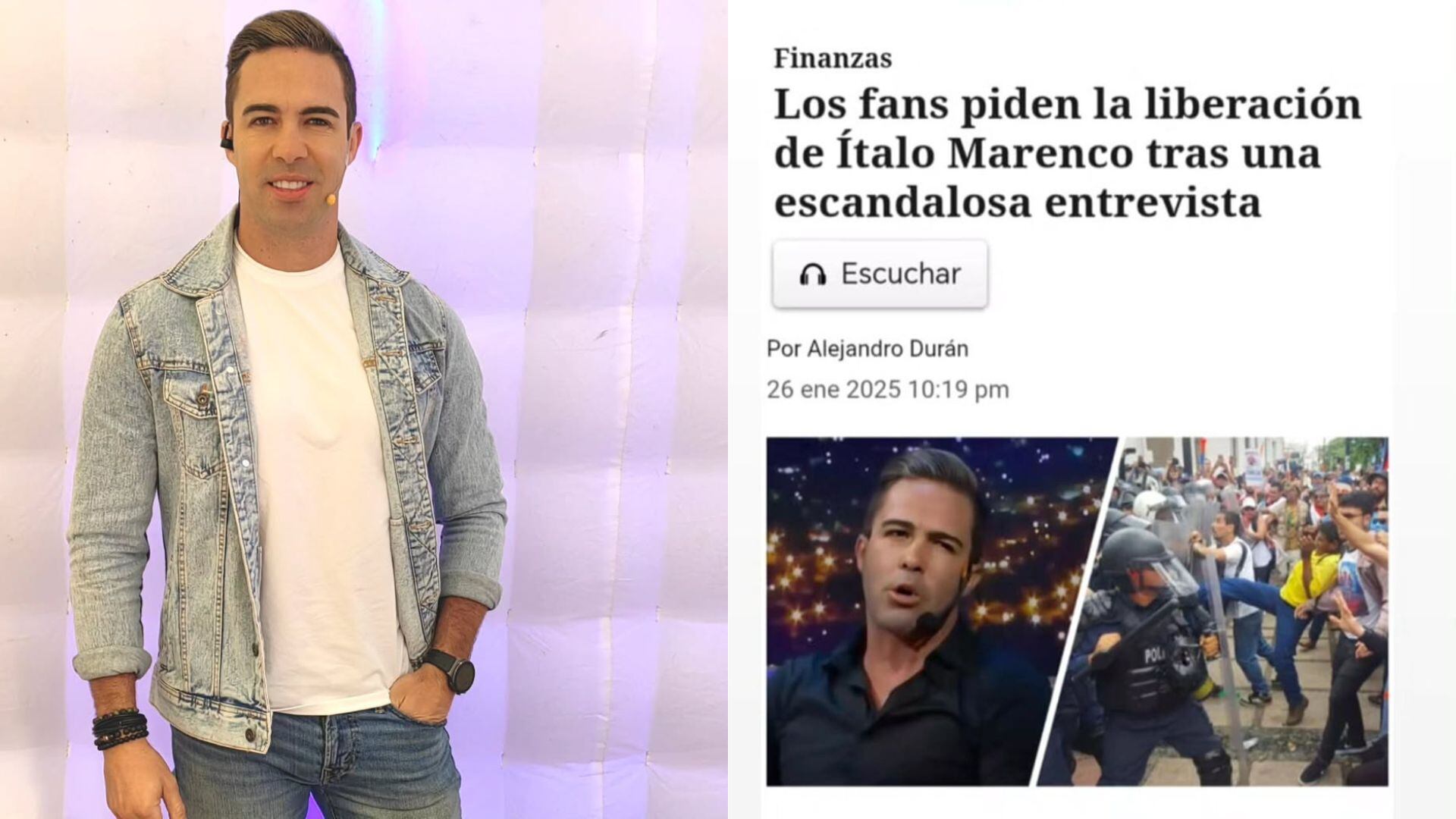 Retrato de Ítalo Marenco y una noticia falsa en su contra.