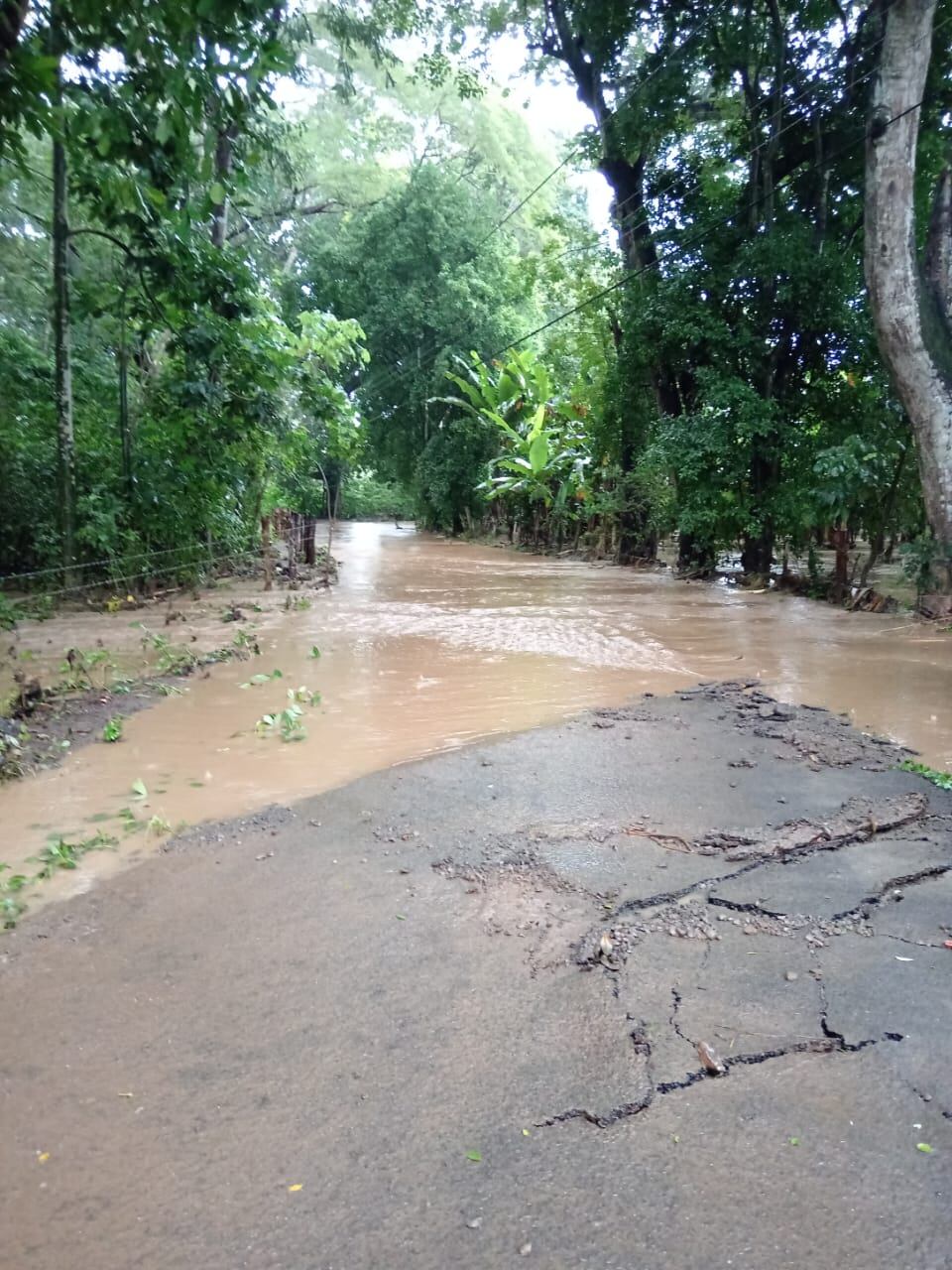 Desbordamiento de río Abangares deja incomunicada la comunidad luego de destruir el puente de hamaca de la localidad. (Foto: cortesía)