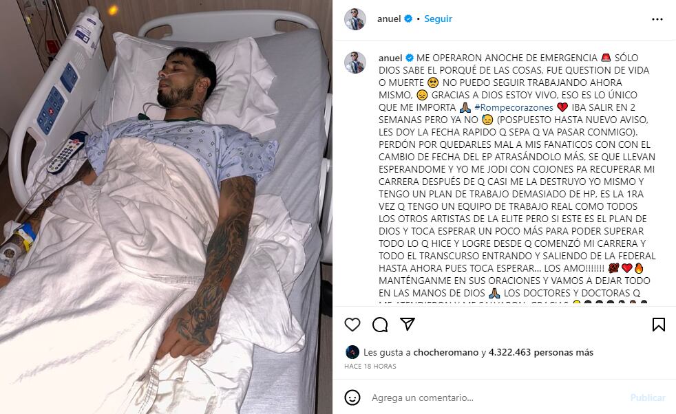 Anuel AA operado de emergencia