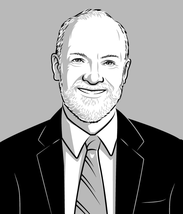 Imagen en blanco y negro del científico Bruce Jakosky.