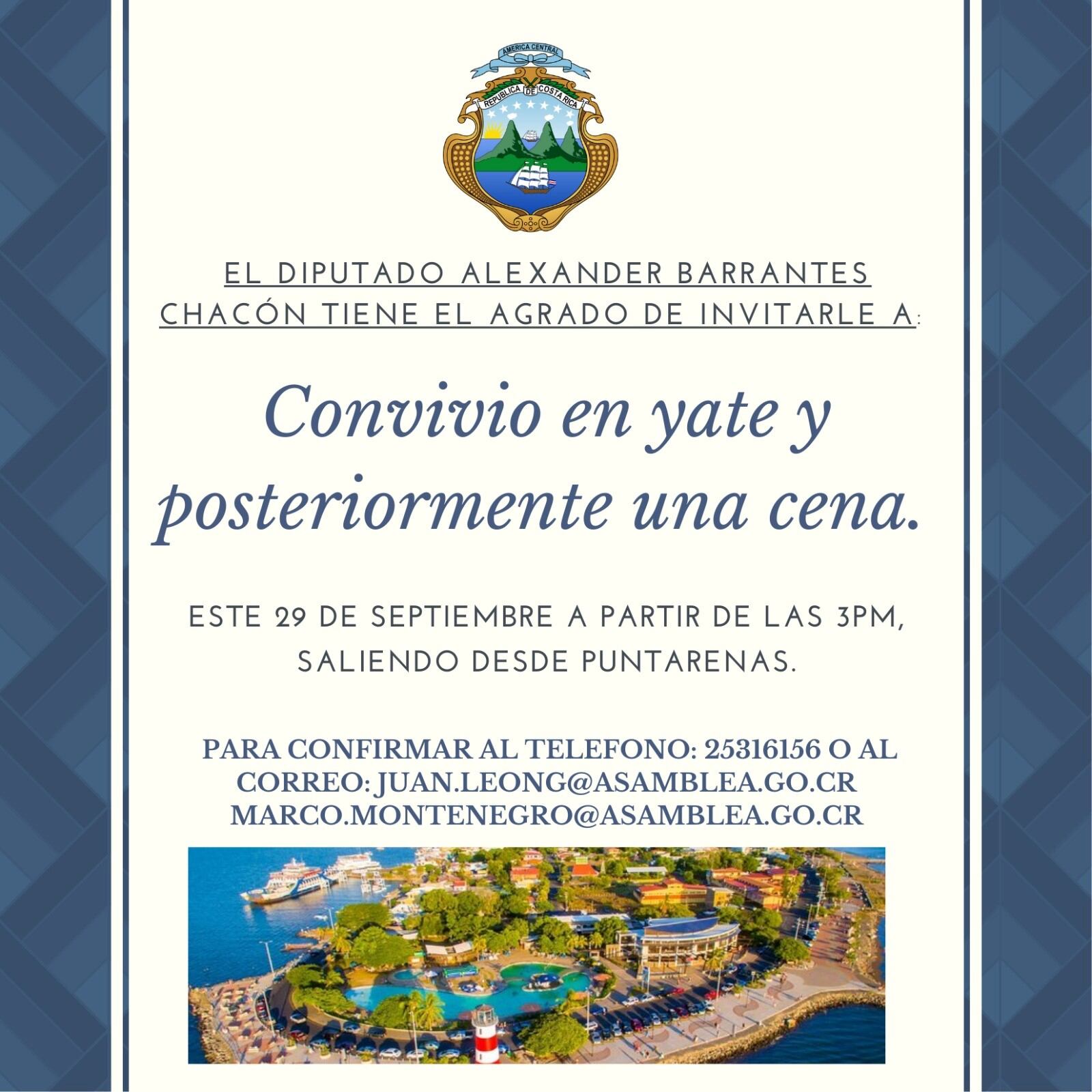 Alexánder Barrantes, diputado del PPSD, invita a fiesta porteña. Foto: Cortesía.