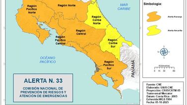 CNE declara alerta naranja en mayoría del territorio de Costa Rica