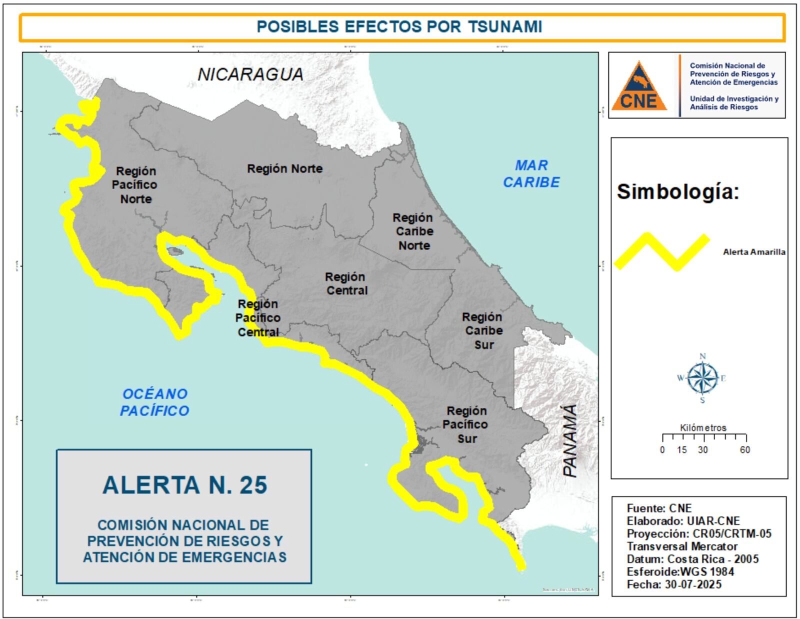 Detalle de zonas con suspensión de actividades acuáticas este 30 de julio por decreto de alerta amarilla. Fotografía: